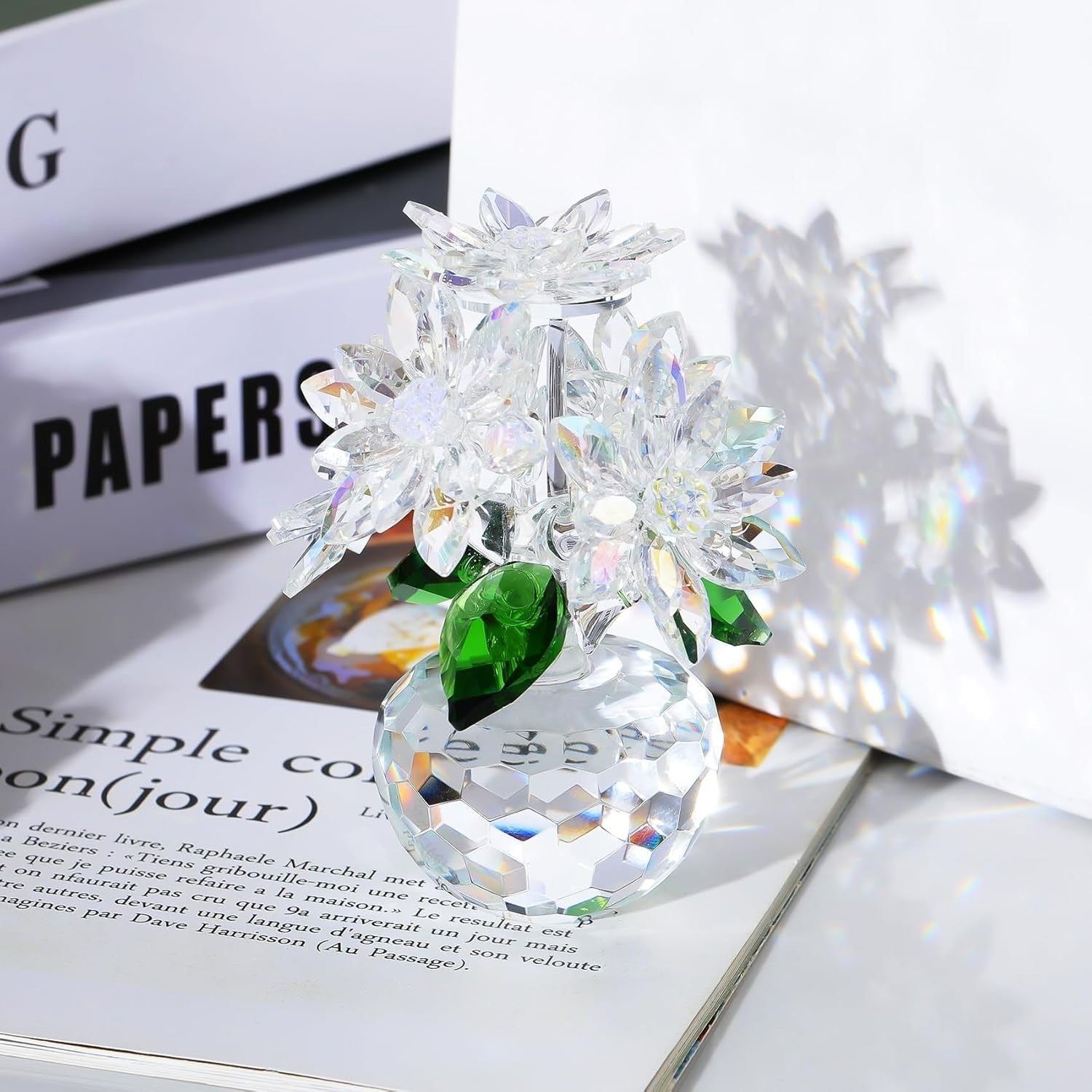 Crystal Clear Daisy Bouquet Glass Ornament Gift Decor Paperweight Flower 10cm