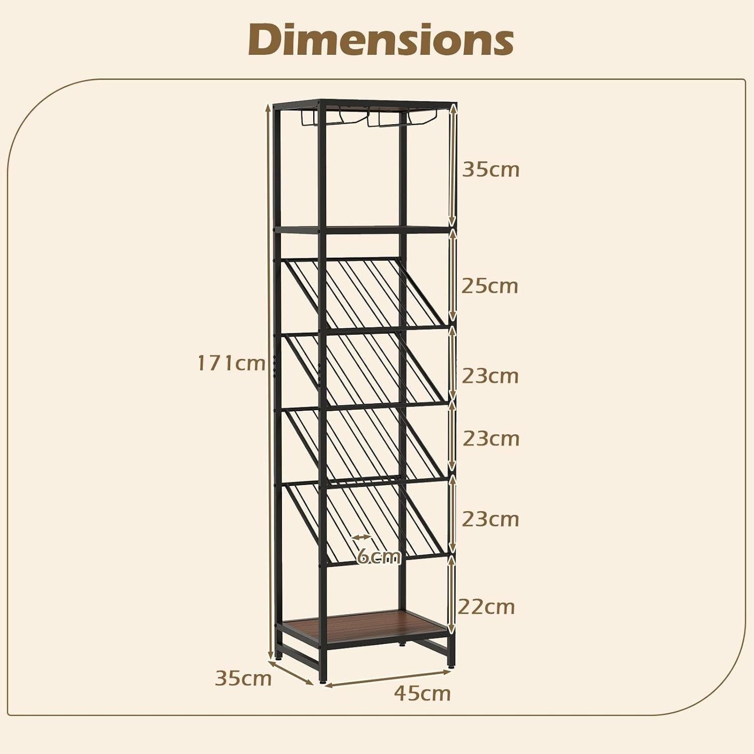 7-Tier Freestanding Wine Rack with Glass Holder, 16 Bottle Storage Shelf Unit