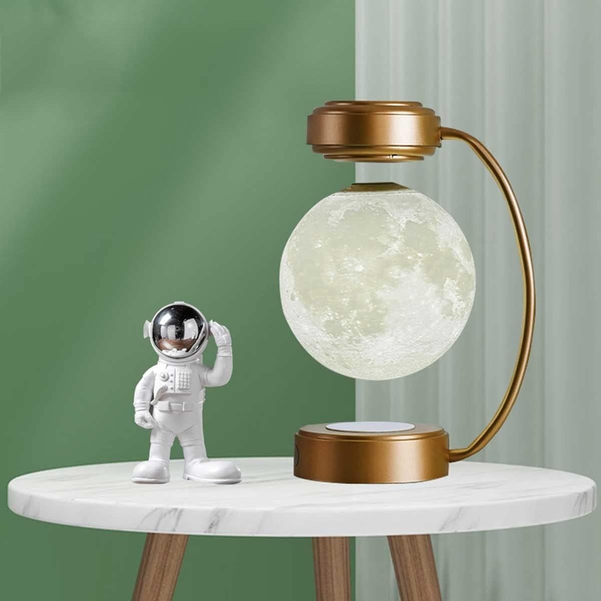 Levitating Moon Lamp Gold 3D Printed Floating LED Night Light Iron Stand