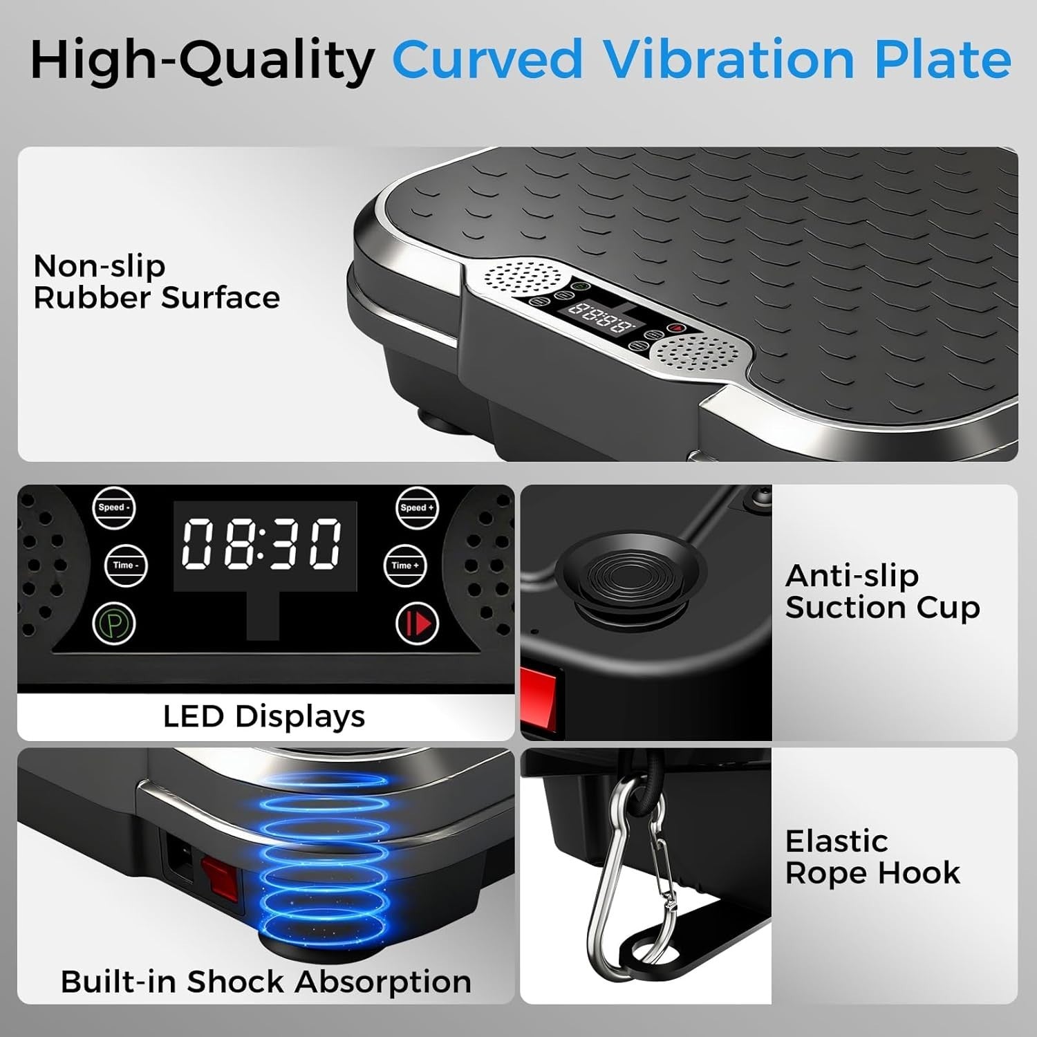 Black Vibration Plate Exercise Machine 400lb Lymphatic Drainage 250 Speeds