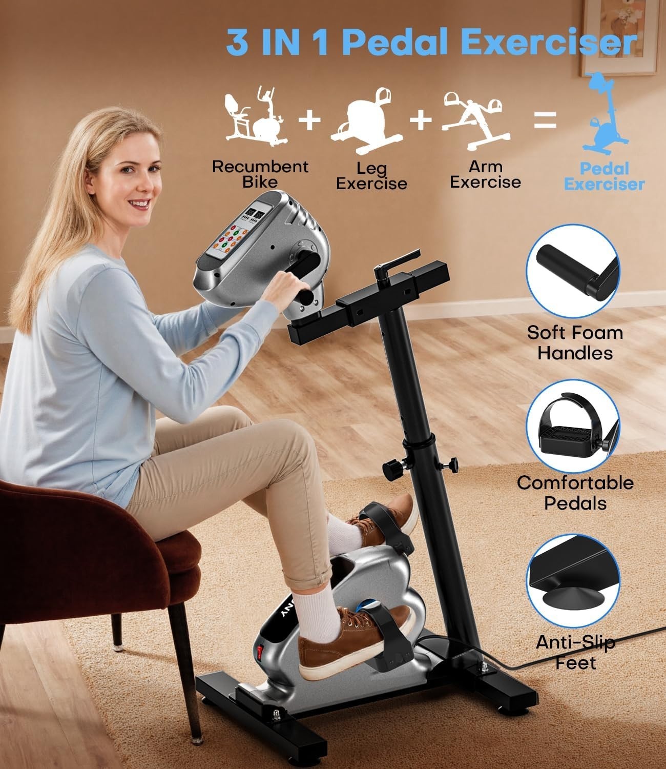 Electric Arm & Leg Pedal Exerciser w/ Dual Motors, 12 Speeds & 7 Resistance