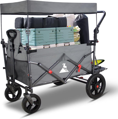 Folding Garden Wagon Cart Heavy Duty Outdoor Along Trolley Canopy