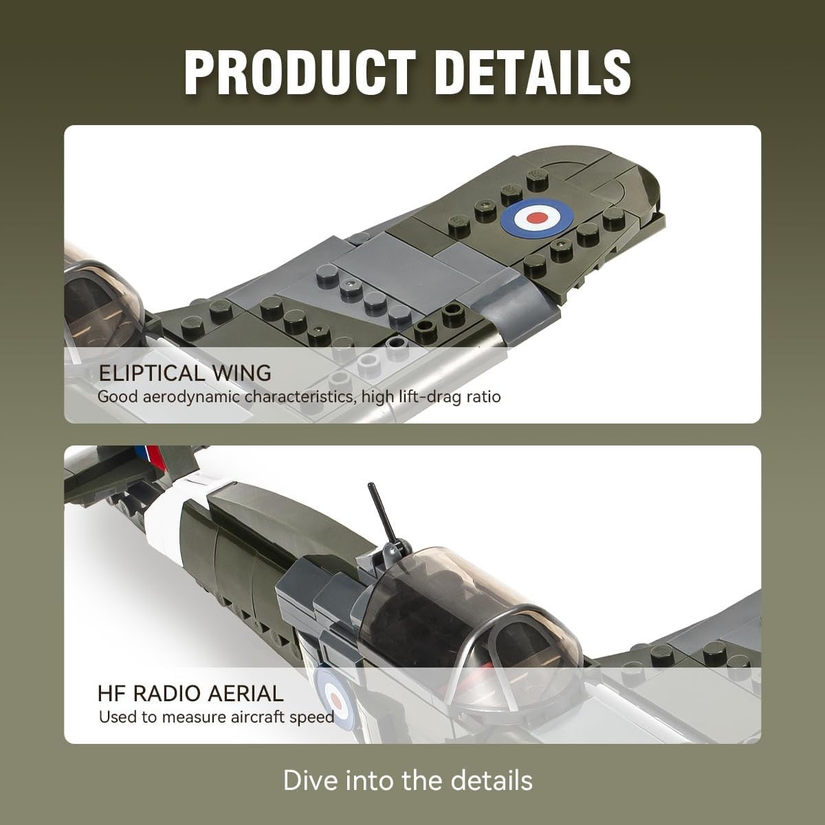 Spitfire Military Jet Building Kit – 290 Bricks Toy for Kids & Adults