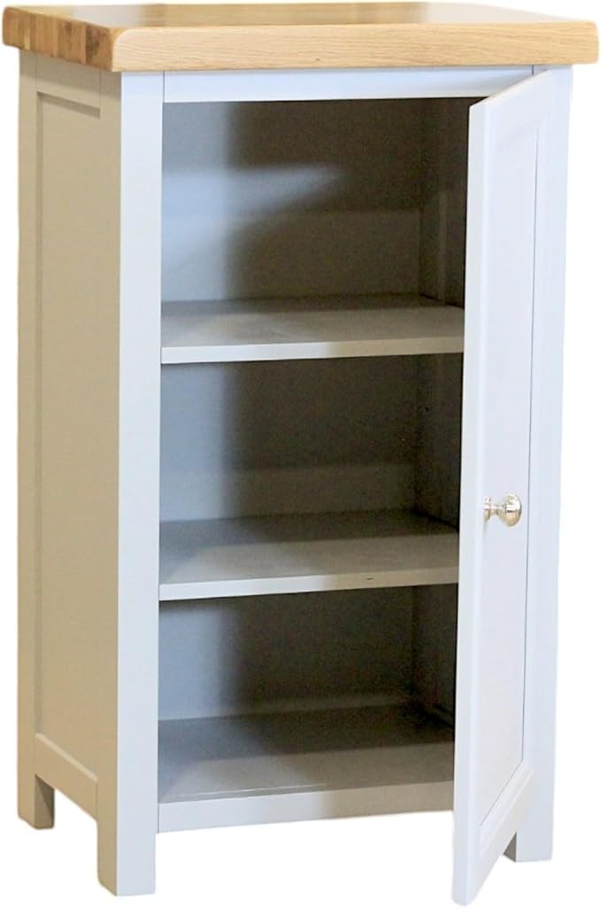 Cashmere Grey Small Wooden Cupboard with Oak Top Hallway Storage Cabinet
