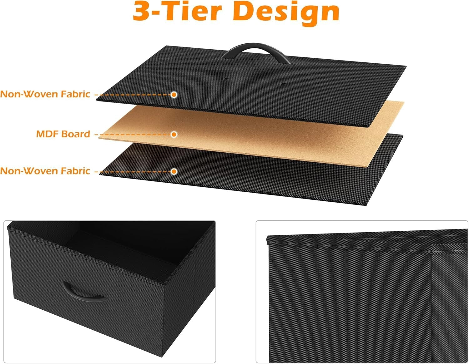 Set of 2 Black Bedside Tables with Fabric Drawers | Metal Frame Storage Cabinets