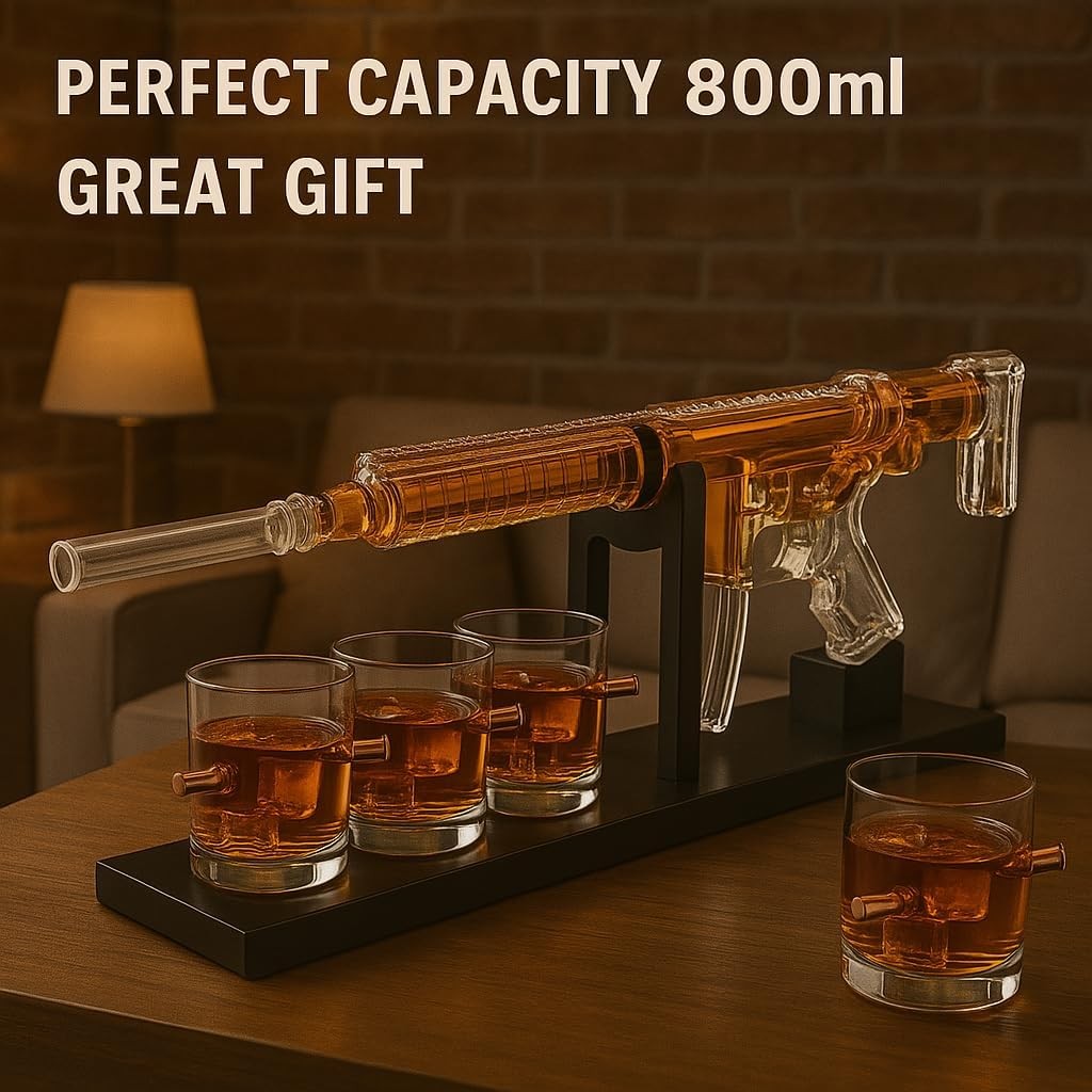 AR15 Style Whiskey Decanter Set with Bullet Glasses Gift for Men 800ml