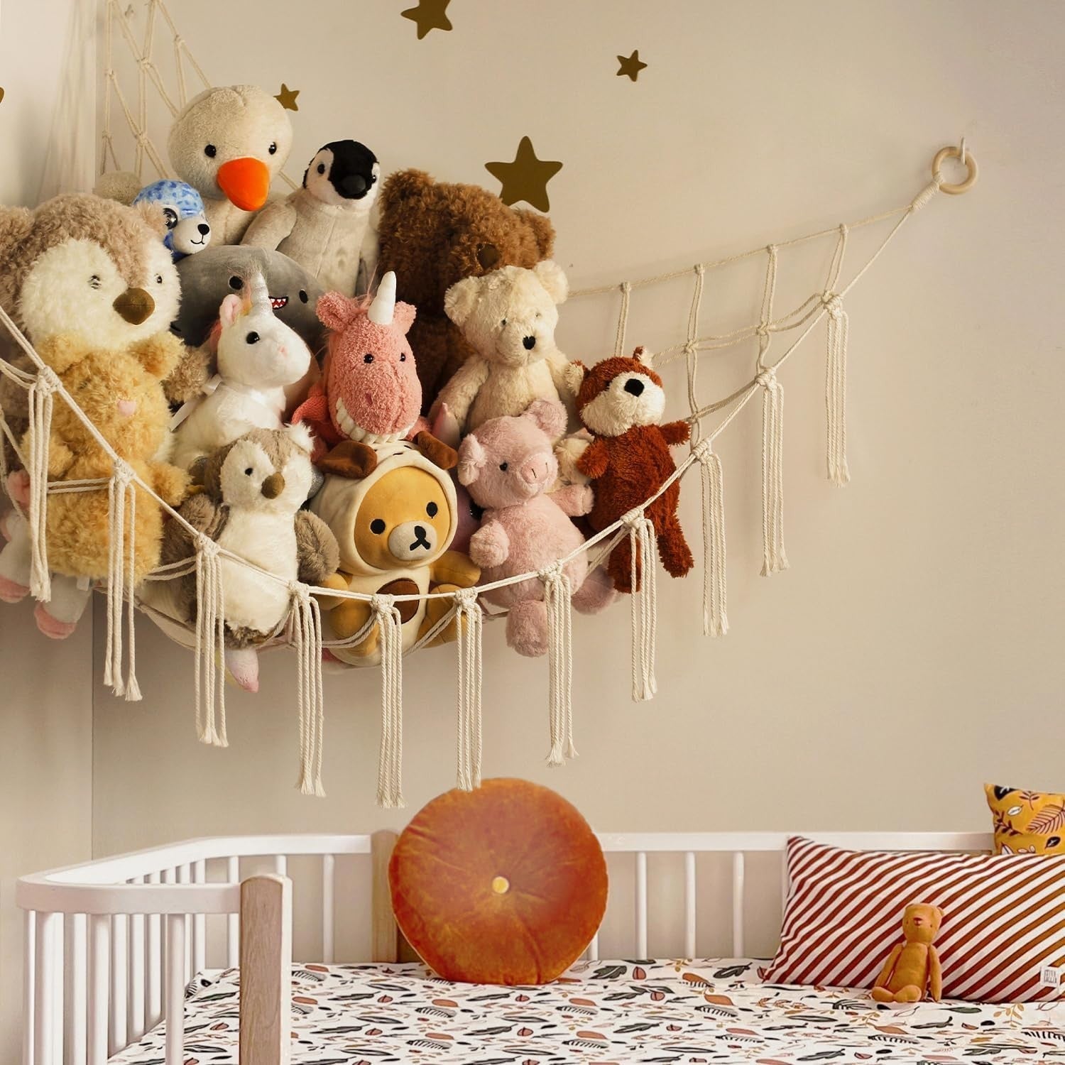 Toy Storage Hammock for Stuffed Animals - Soft Macrame Net - Cute Wall Decor