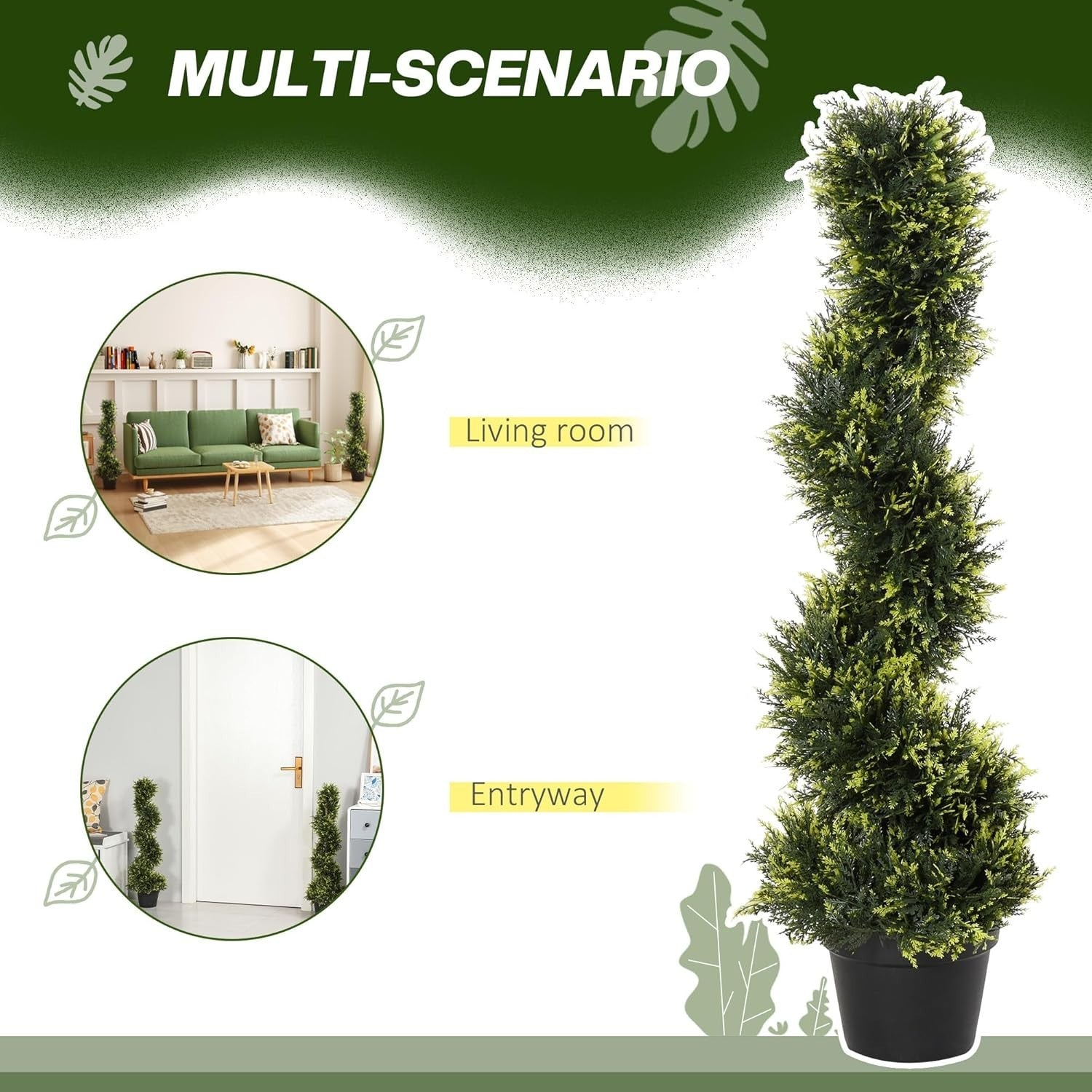 Set of 2 Artificial Spiral Trees 90cm Faux Green Potted Topiary Plant Home Decor