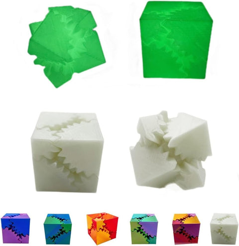 3D Printed Rotating Gear Cube Fidget Toy Stress Relief Pocket Gadget