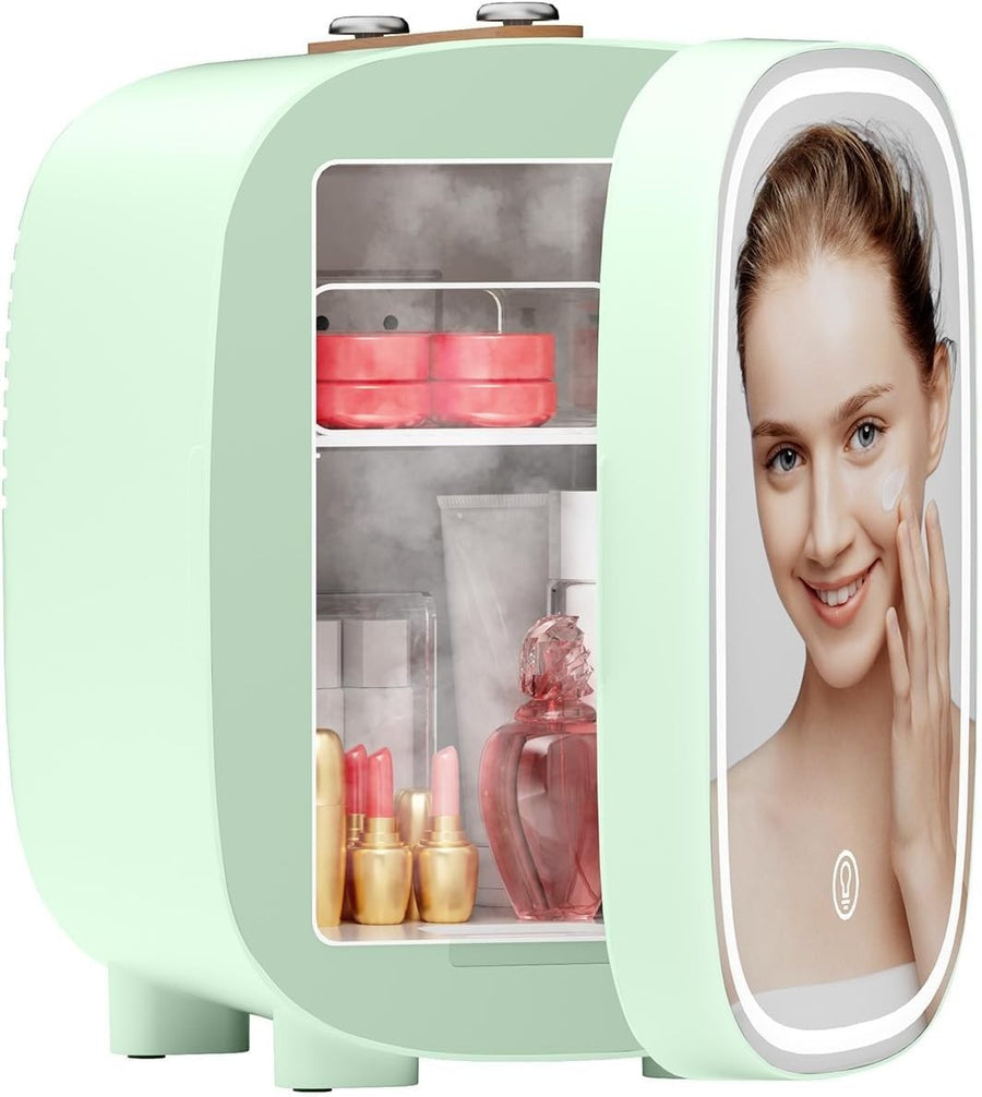 4L Skincare Mini Fridge Cooler & Warmer LED Mirror Portable Green