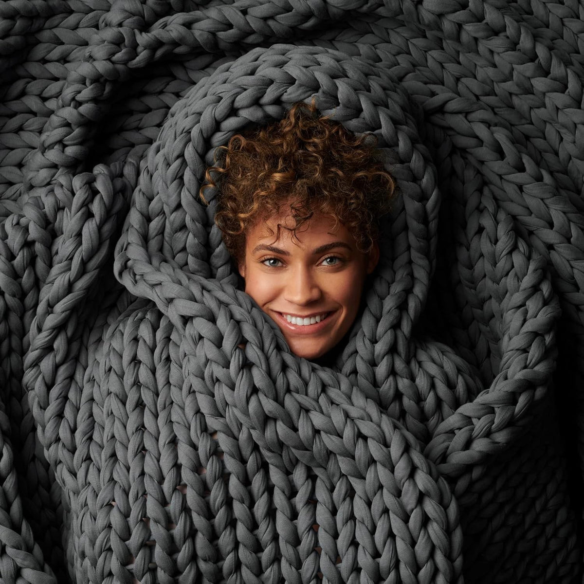 15lb Cotton Weighted Blanket Asteroid Grey Organic Hand-Knit Adult