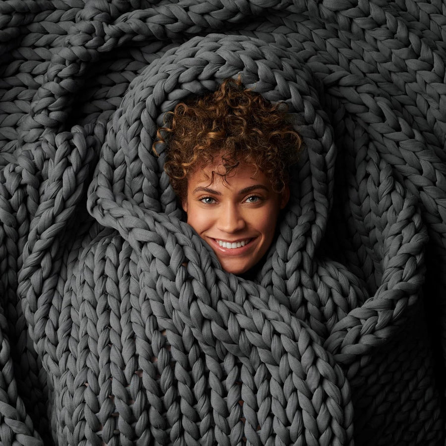 15lb Cotton Weighted Blanket Asteroid Grey Organic Hand-Knit Adult