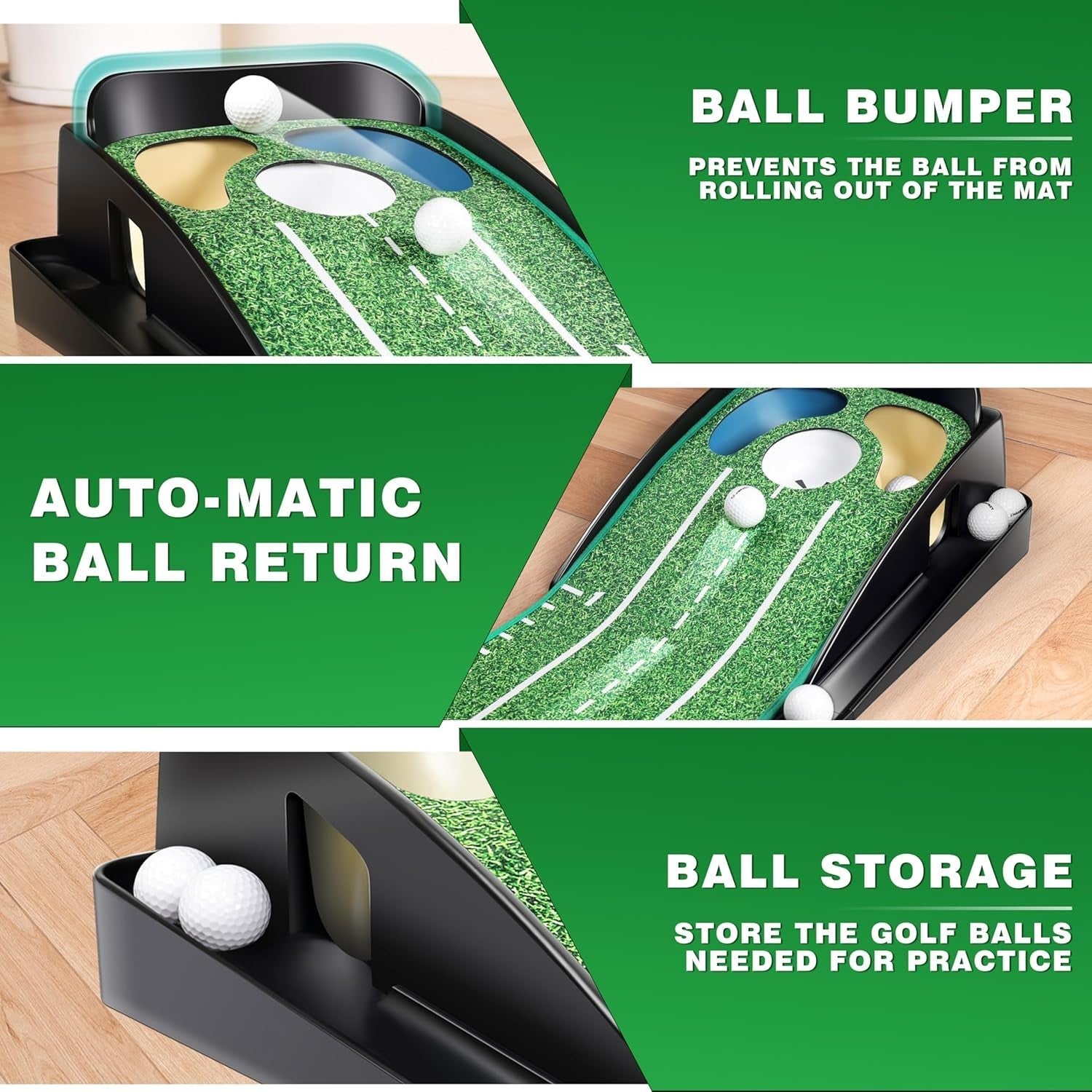 Golf Putting Green Trainer Mat w/ Hazards Mirror Gates Indoor Practice