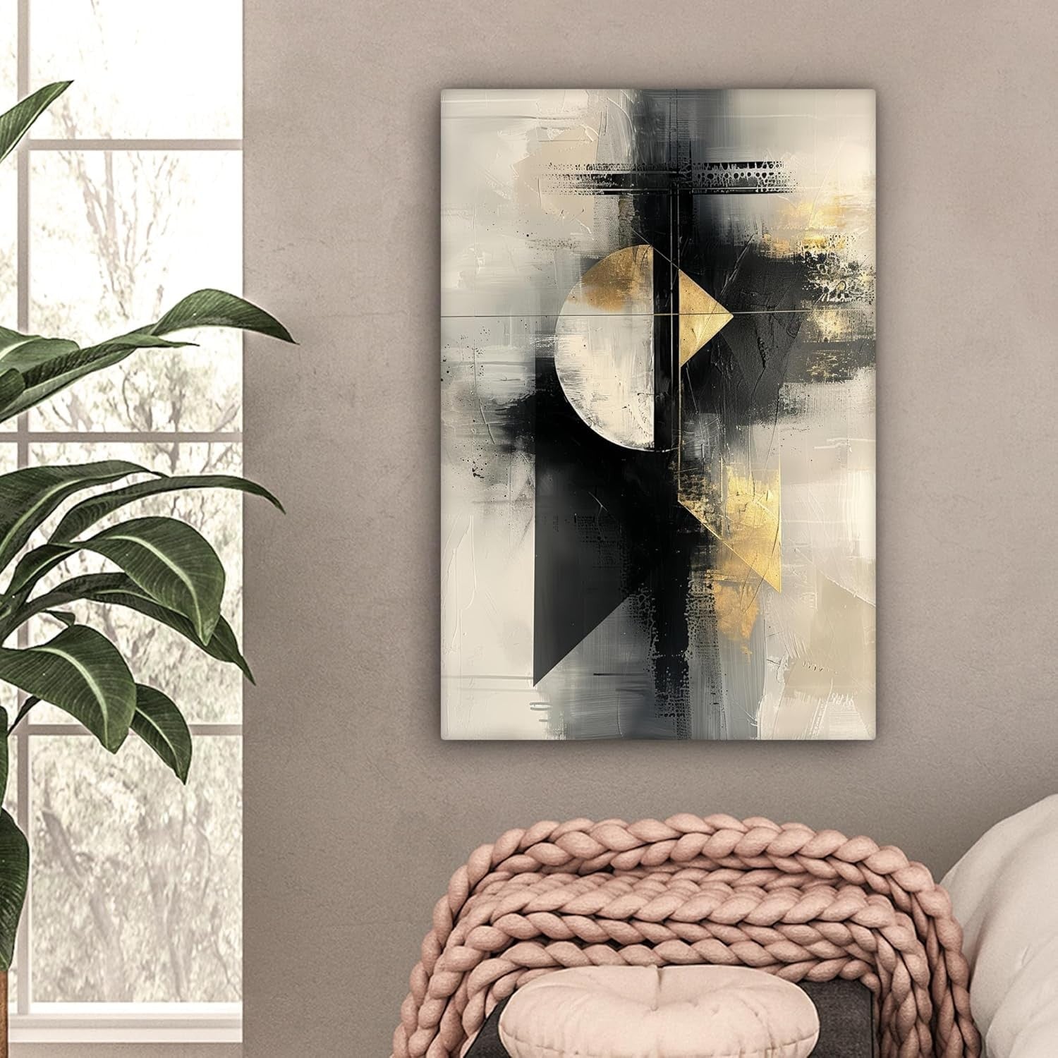 Abstract Gold Black Canvas Wall Art 40x60cm Modern Framed Decor