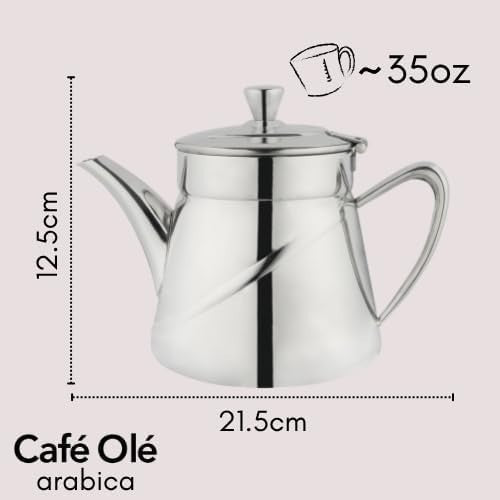 Stainless Steel Tea Pot 35oz Drip Free Spout Cool Touch Handle Lid