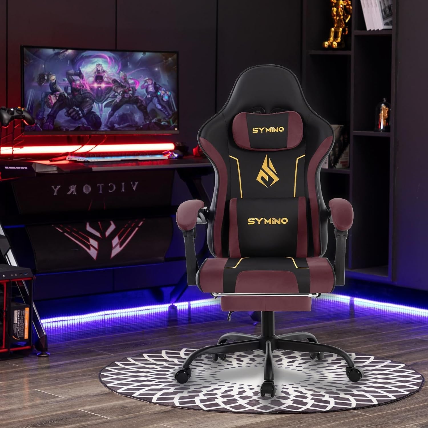 Ergonomic Gaming Chair Recliner w/ Footrest Lumbar PU Leather Red