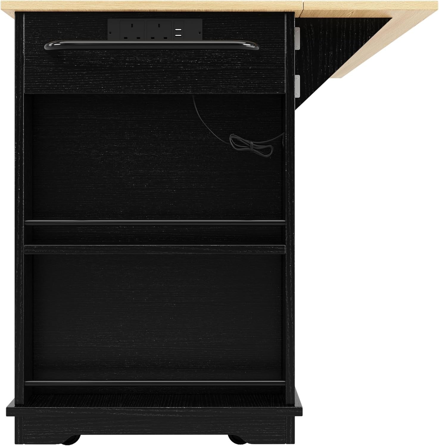 Kitchen Island Trolley with Drawers, Wine Rack & Power Strip, 151.5x59.7x91.7cm