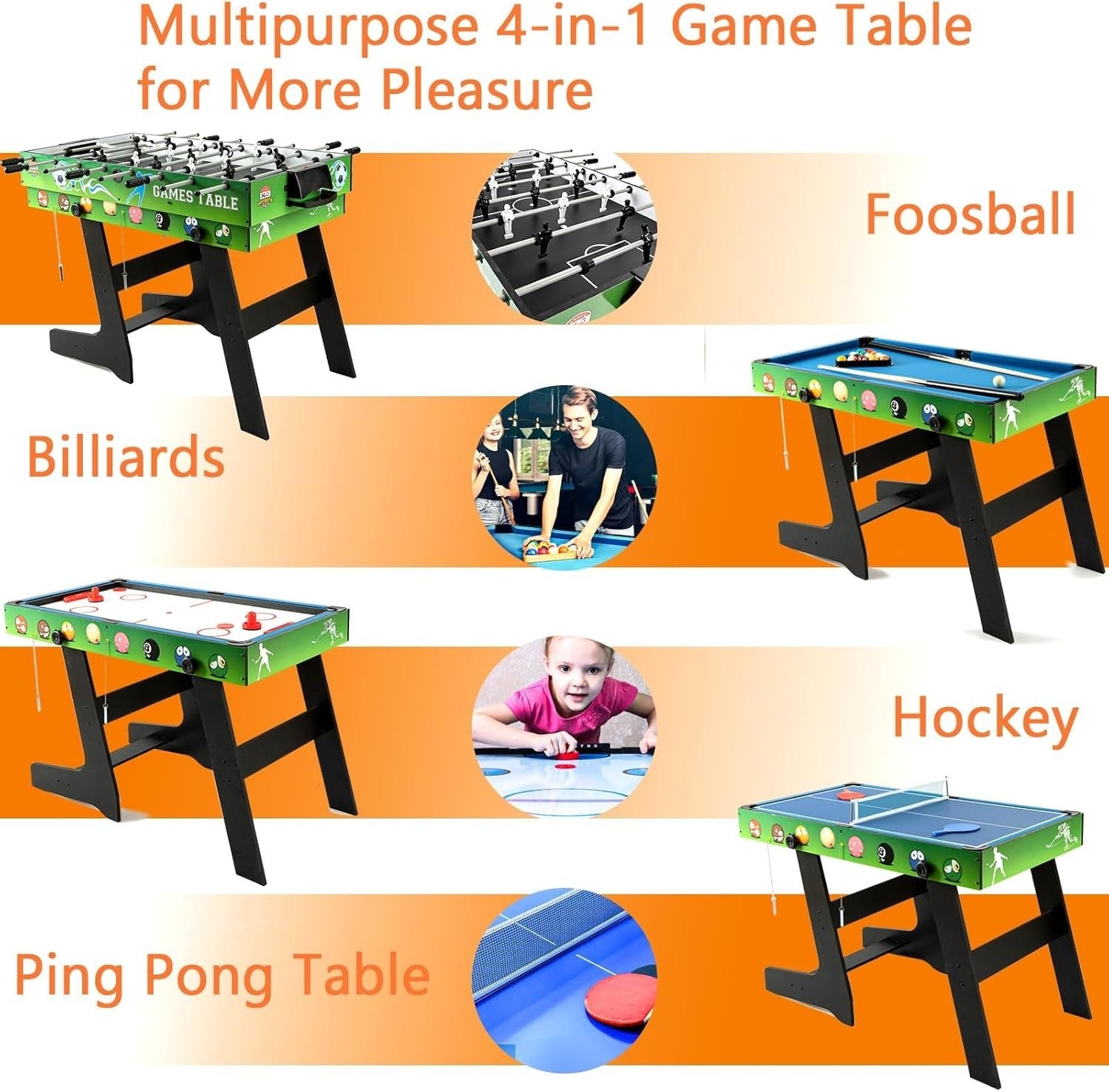 4ft Multi Sport Game Table Pool Foosball Ping Pong Hockey Set