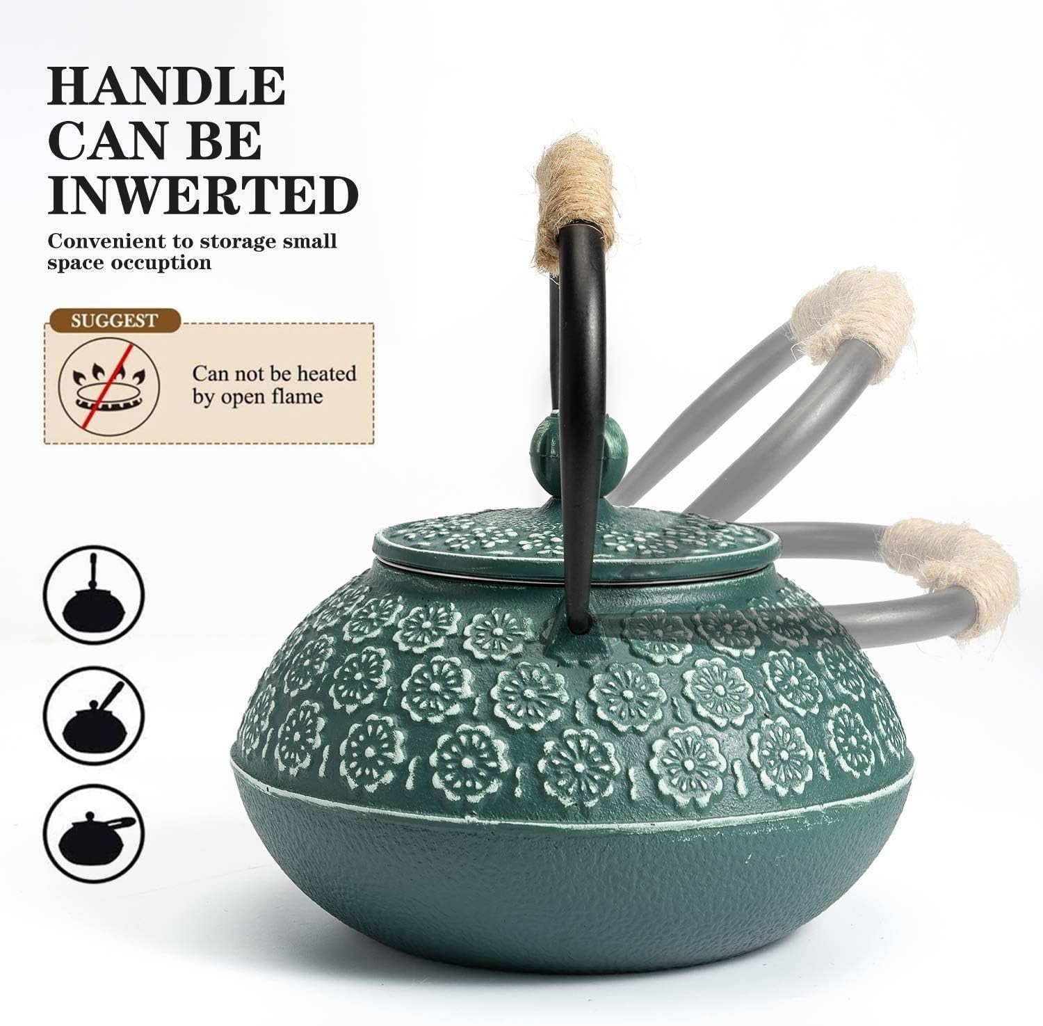 Cast Iron Teapot 900ml Japanese Tetsubin Tea Pot w/ Infuser Green