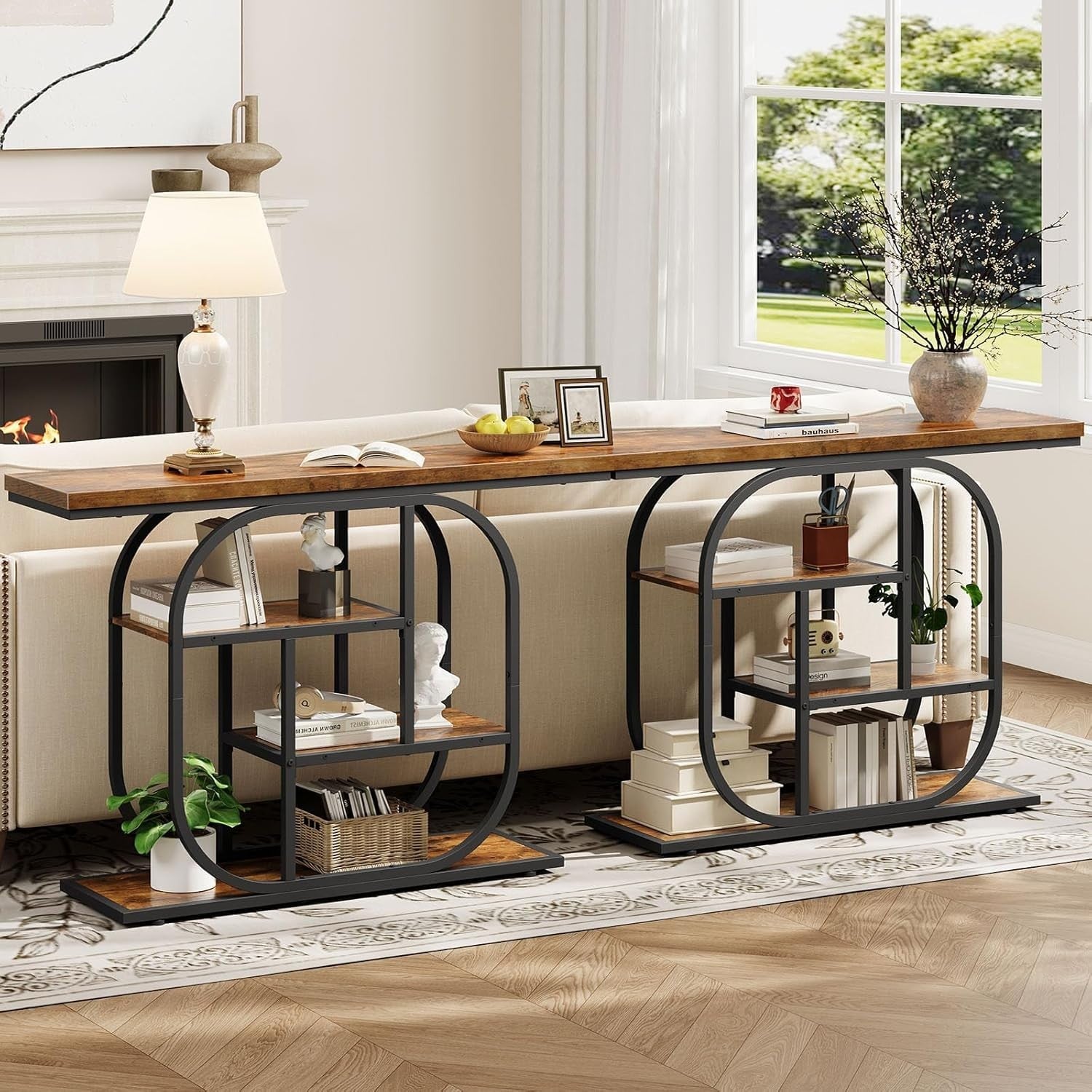 4-Tier Industrial Console Table 110x30x80 cm, Storage, Rustic Brown