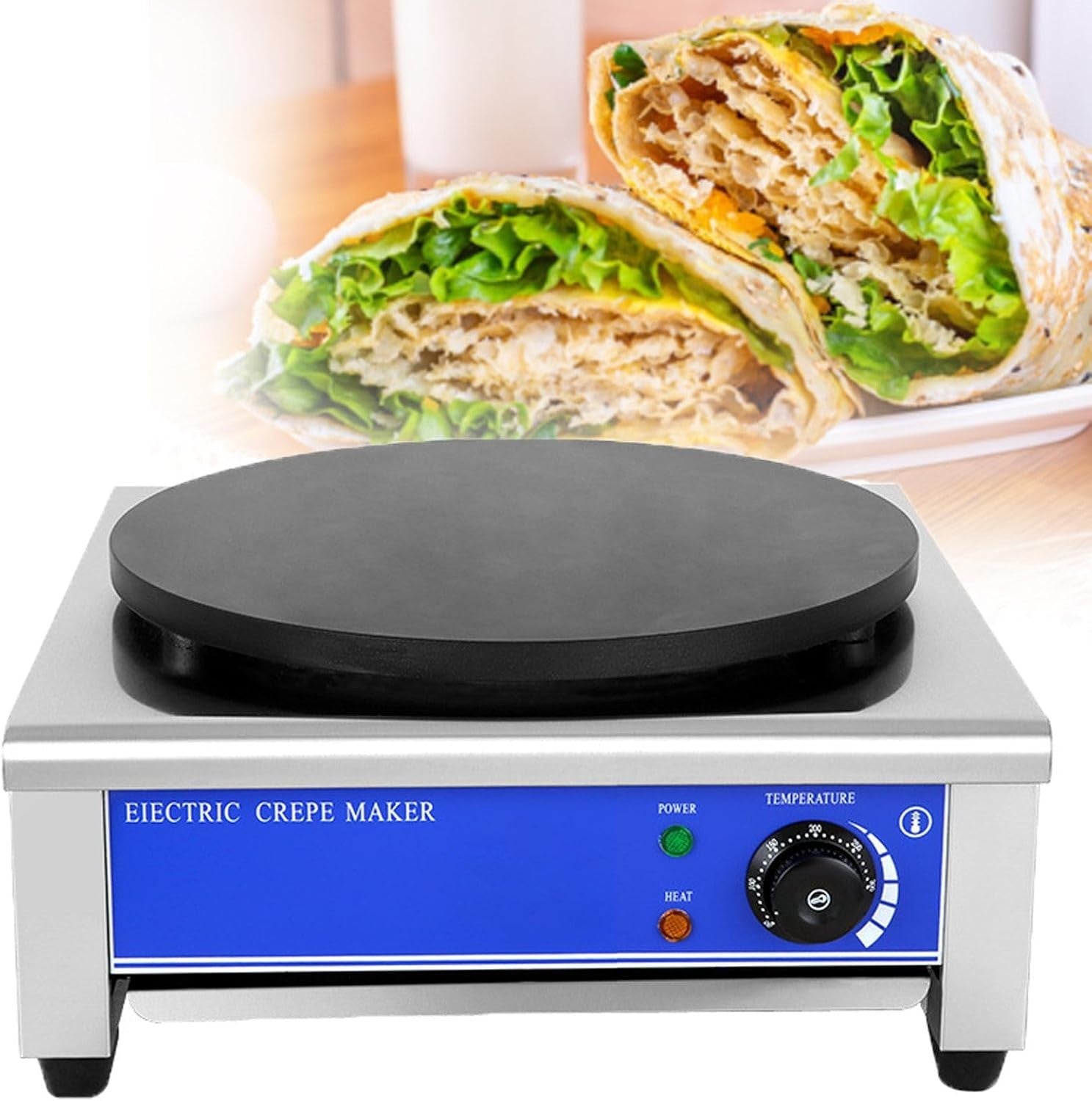 400mm Electric Crepe Maker 2800W Non Stick Cast Iron Griddle Set