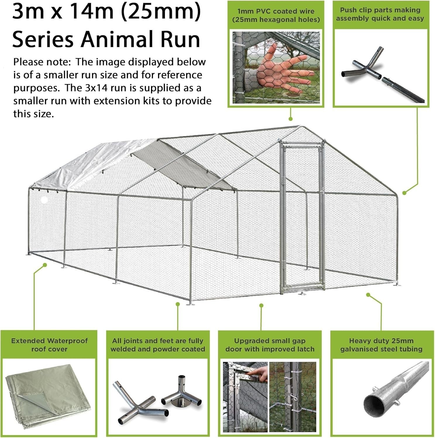 Ultimate Walk In Chicken Run Galvanised Steel Enclosure Small Gap Door 3x14m