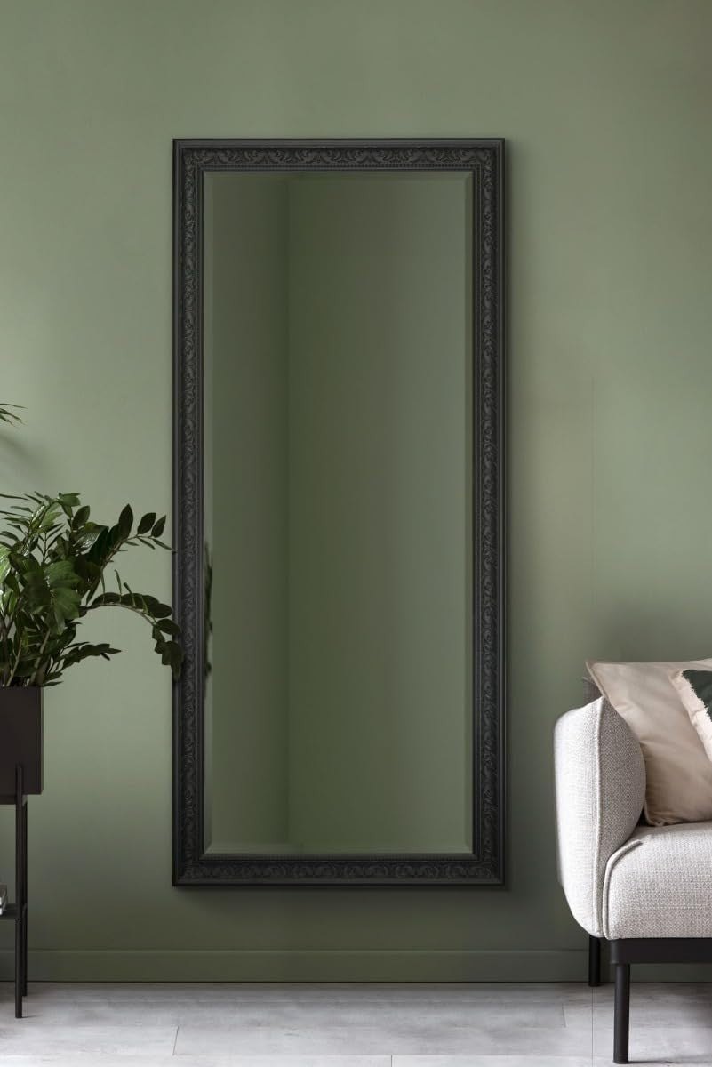 Antique Full Length Wall Mirror 160x73cm Black Bevelled Glass Classic Design