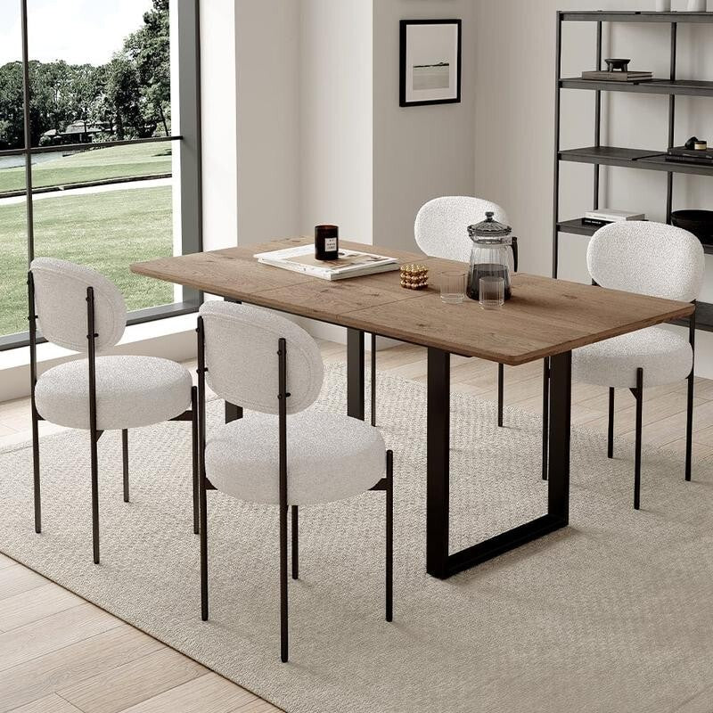 180cm Extending Dining Table Set with 4 Boucle Chairs Modern Wood Look