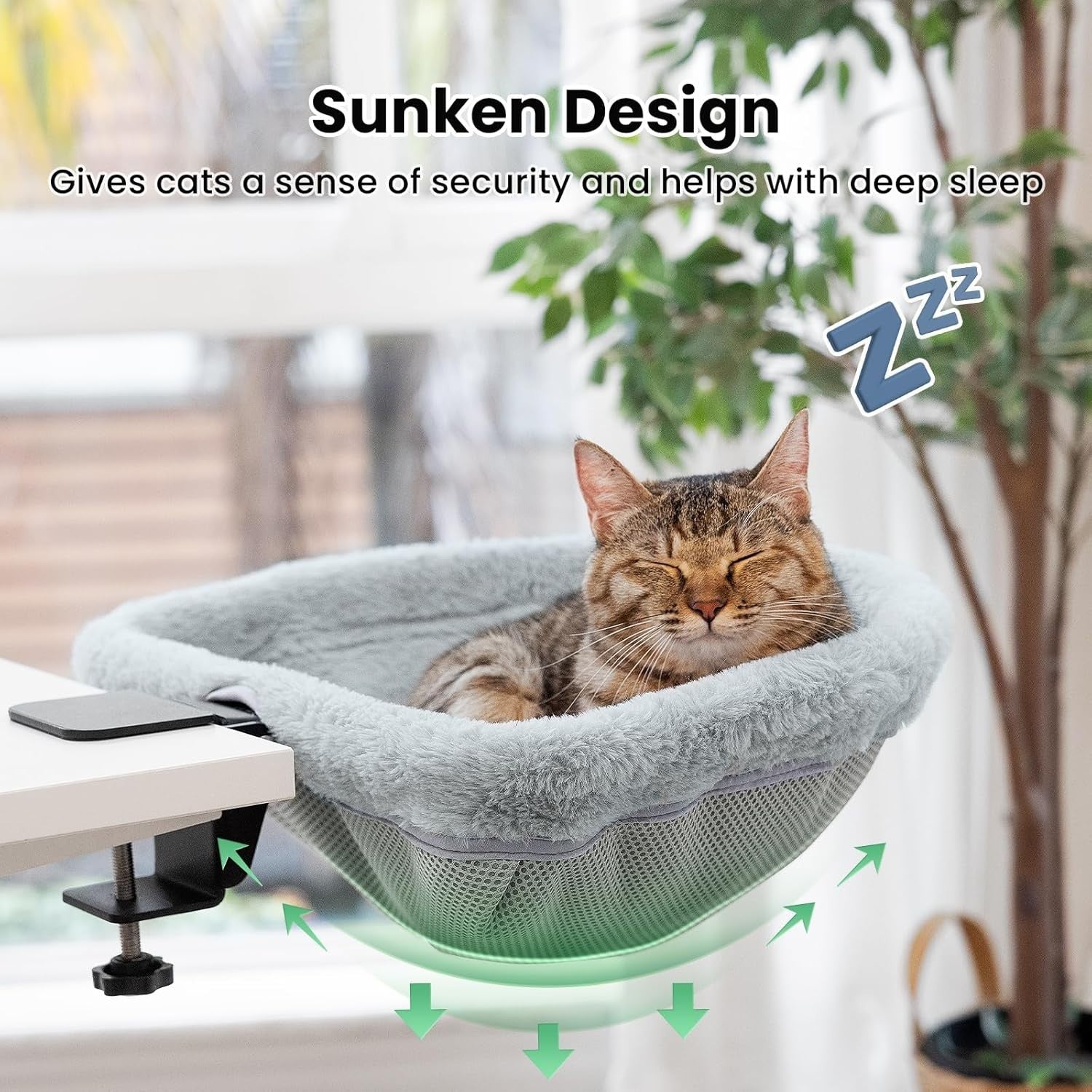 Foldable Desk Cat Bed Space Saving Cat Hammock Faux Fur Perch