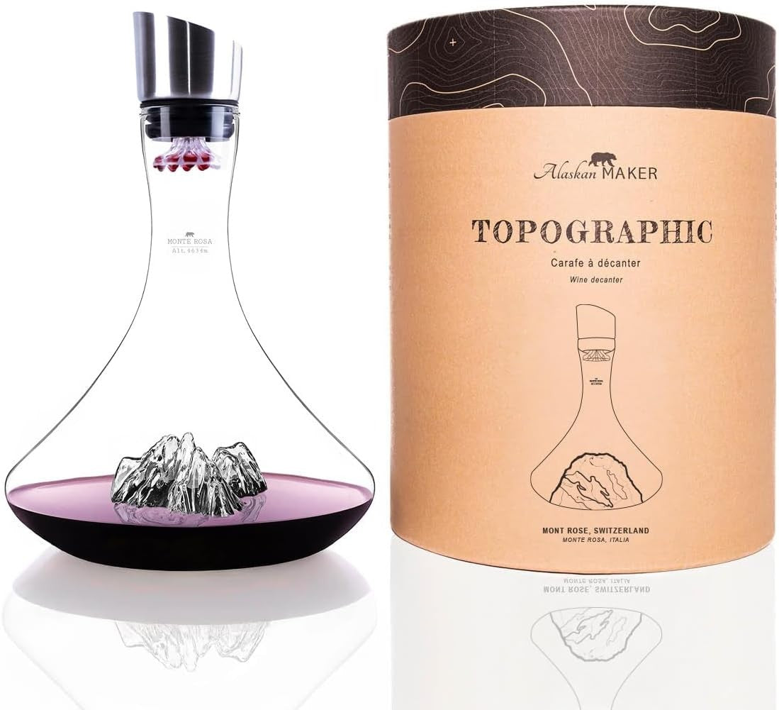 Premium 1.8L Crystal Wine Decanter with Mountain Design & 3-in-1 Aerator Stopper