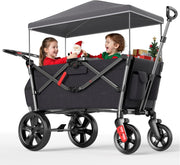Black Stroller Wagon for 2 Kids w/ Canopy & Seats – Push Pull Cart Harnesses