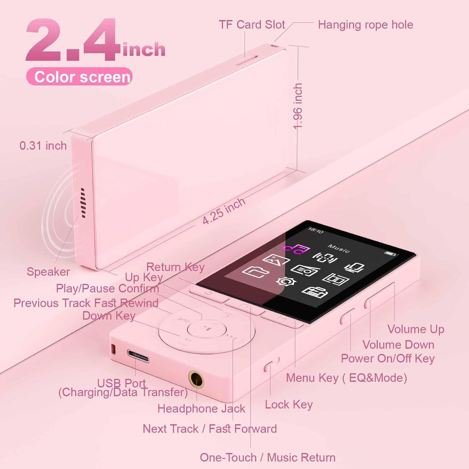 64GB MP3 Player Bluetooth 5.3 Portable Music Player FM Radio Voice