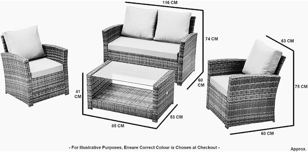 Luxury 4 Seater Rattan Garden Sofa Set Brown Patio Chairs Glass Table