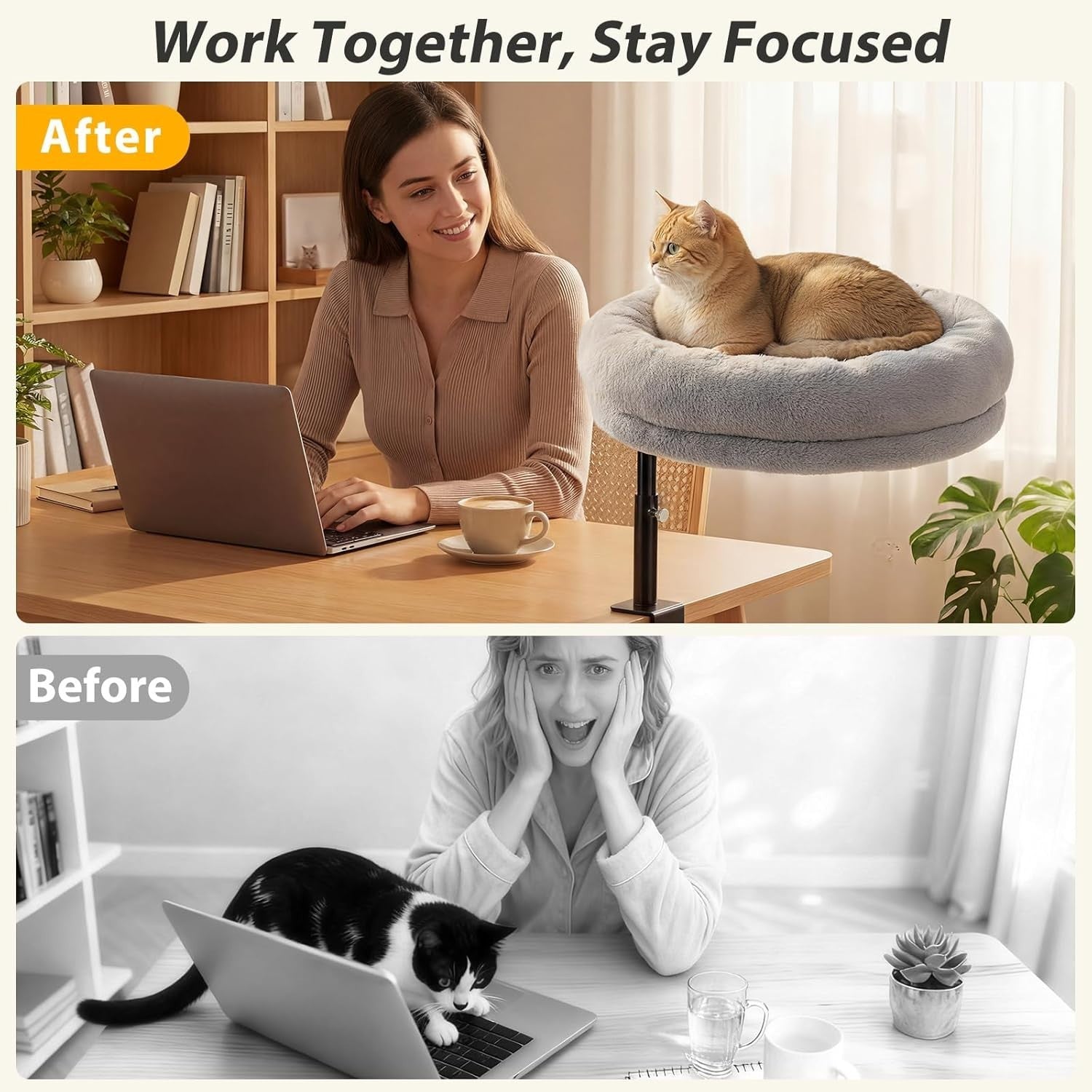 360° Rotating Cat Desk Bed Adjustable Clamp Hammock Perch Grey