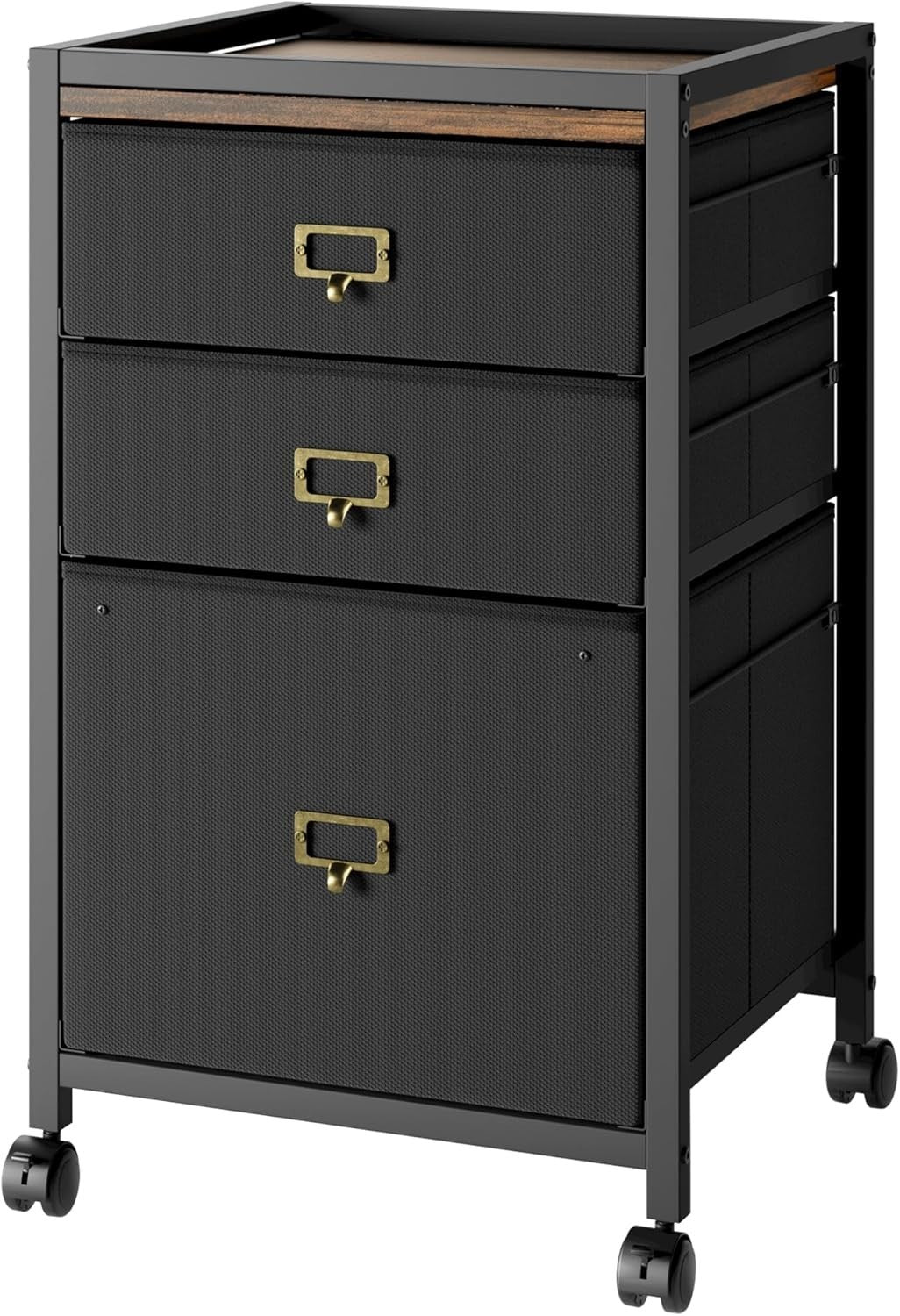 Retro Rolling File Cabinet 3 Drawer Under Desk A4 Letter Storage Black