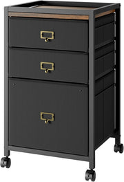 Retro Rolling File Cabinet 3 Drawer Under Desk A4 Letter Storage Black