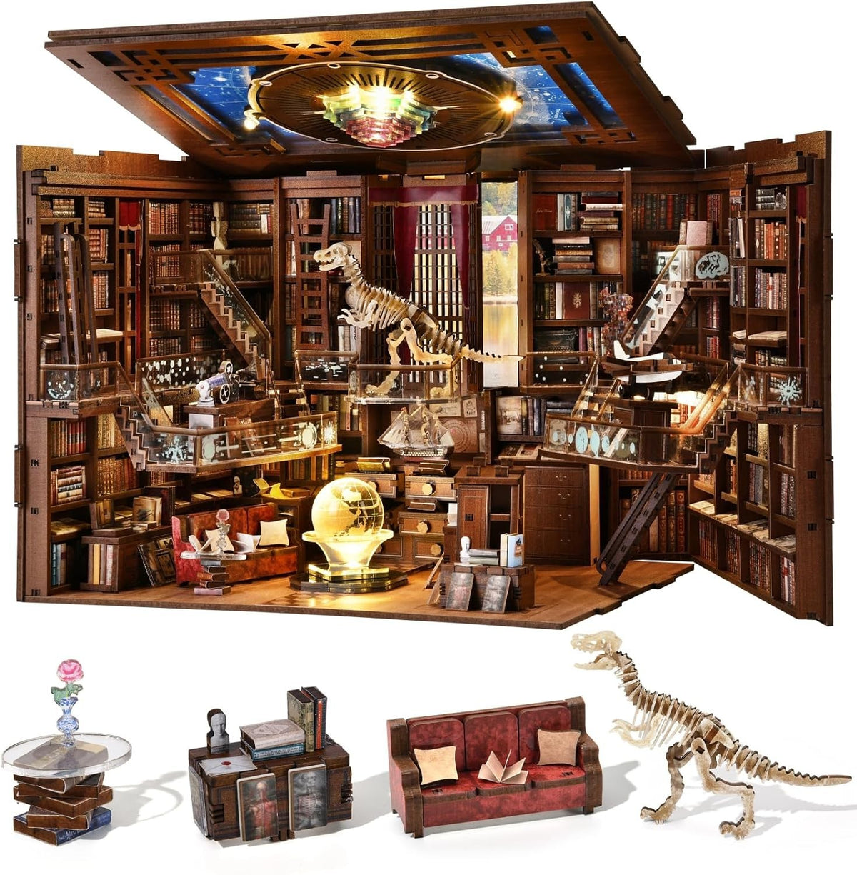 3D Miniature Book Nook Kit with LED Light & Dust Cover – DIY Decor