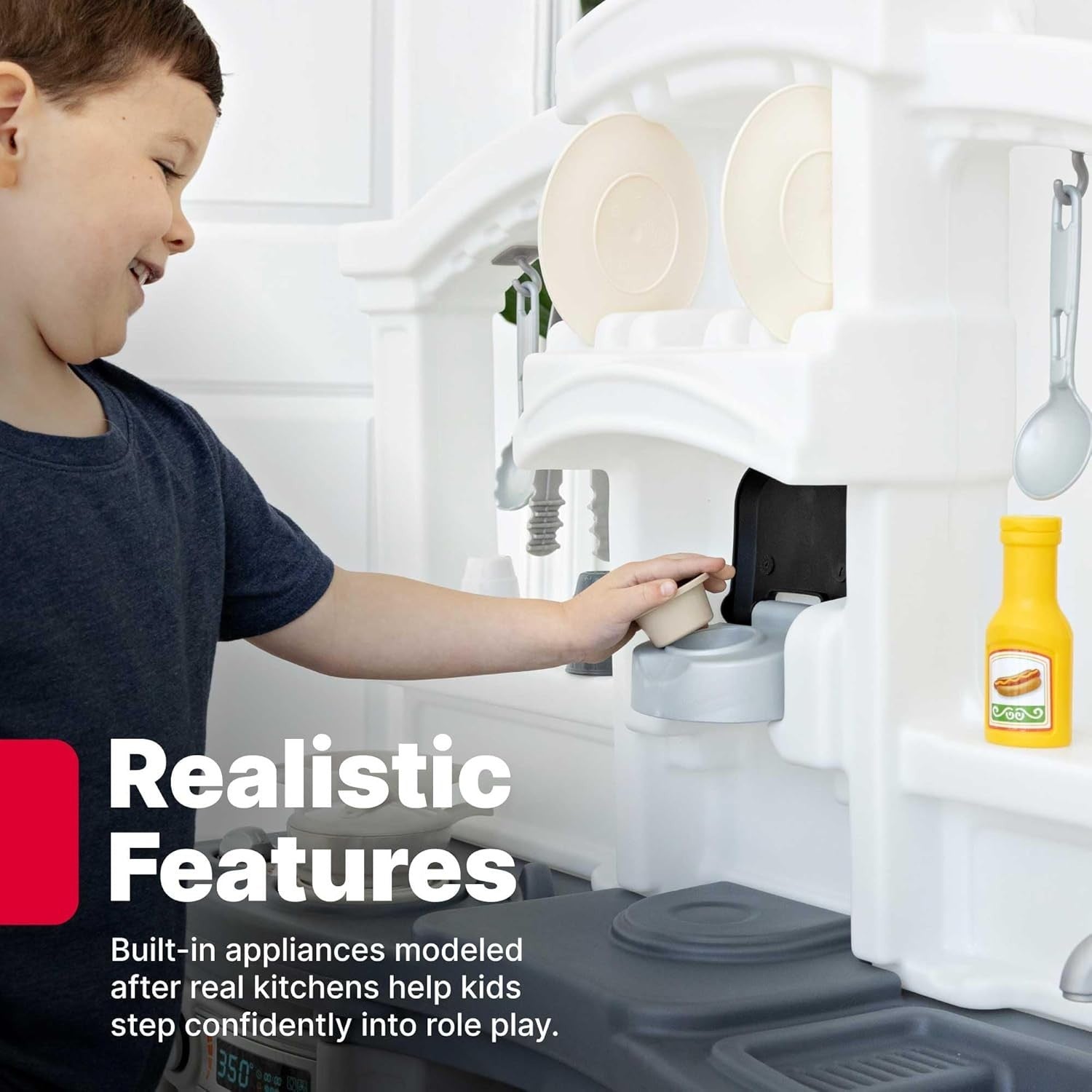Kids Play Kitchen w/ Accessories Modern Gray Pretend Toy Set