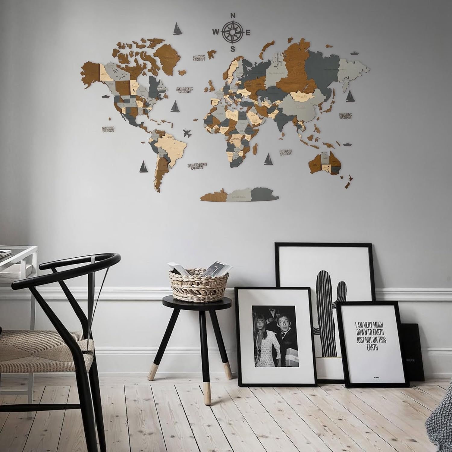 3D Wooden World Map Wall Art Venge Travel Decor 120x62cm