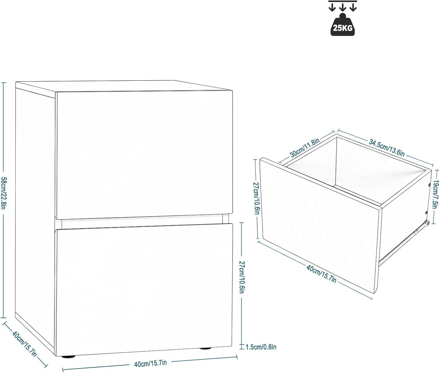Set of 2 White High Gloss Bedside Tables with 2 Drawers Modern Nightstands
