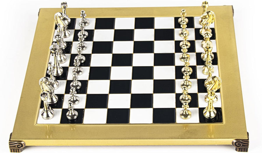 Luxury Metal Staunton Chess Set | Gold & Silver Pieces | 36cm Brass Board & Box
