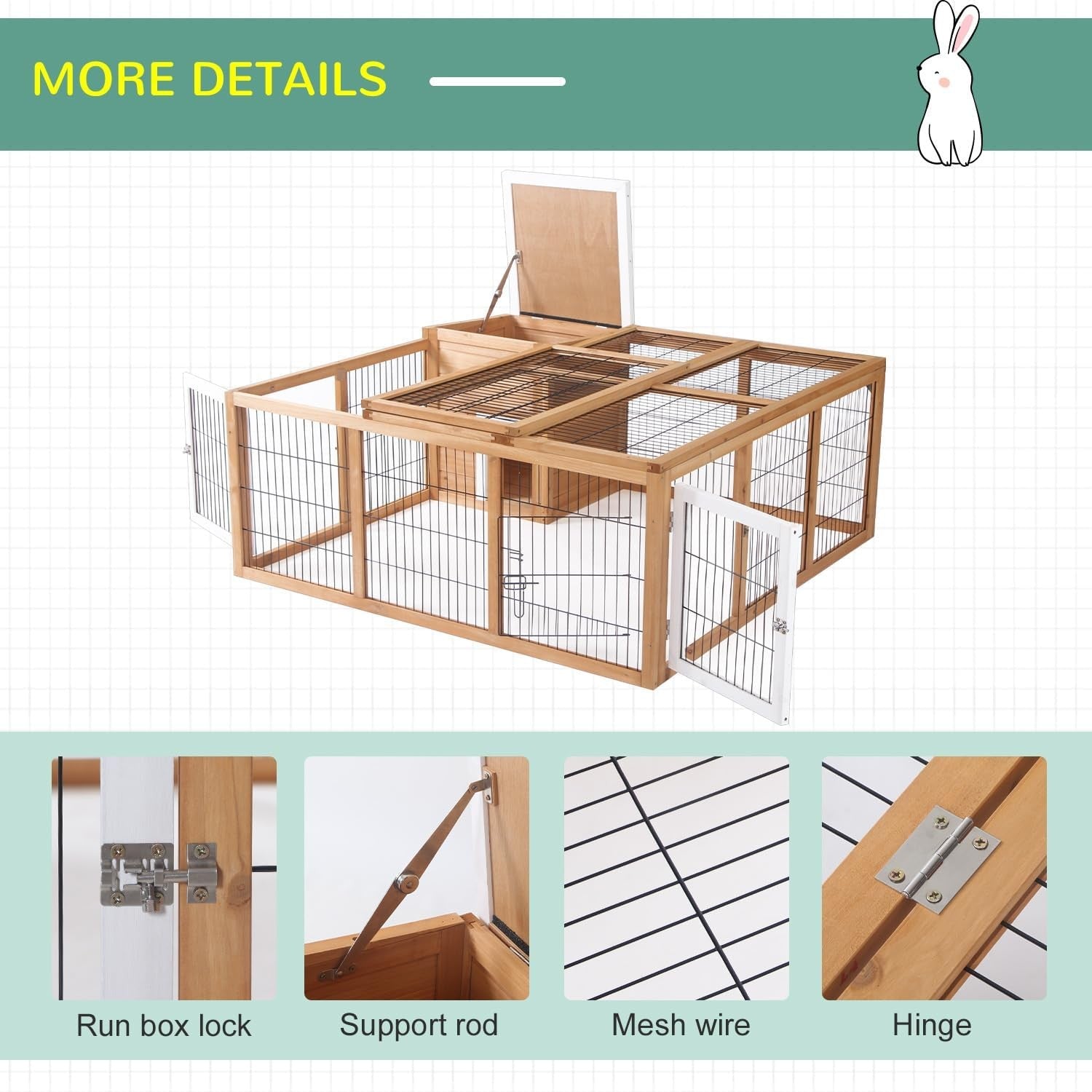Large Rabbit Run Cage with Openable Top Outdoor Guinea Enclosure