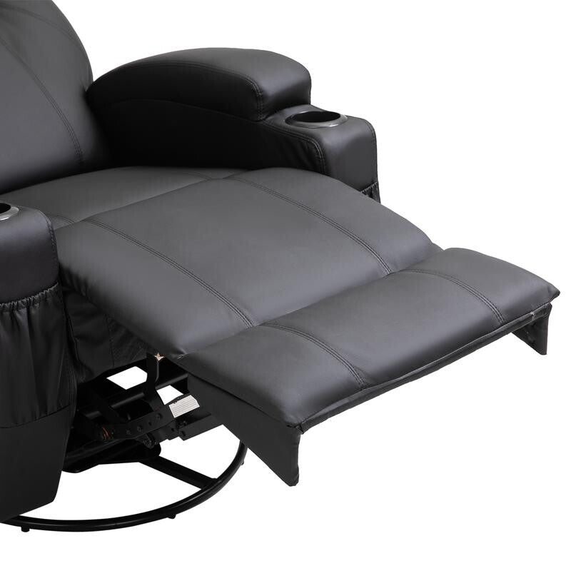 Recliner Massage Armchair PU Leather Swivel Rocking Chair w/ Remote & Cups