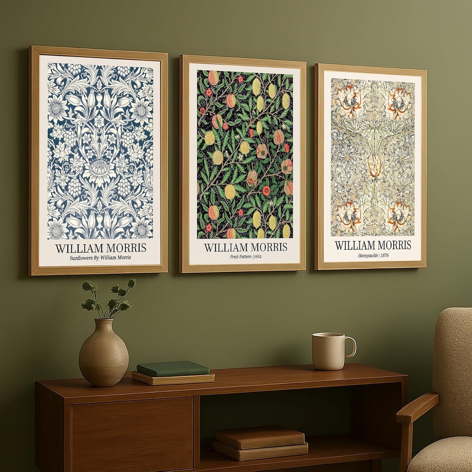 Vintage Floral Wall Art Set of 3 Neutral Canvas Prints Unframed 40x50cm