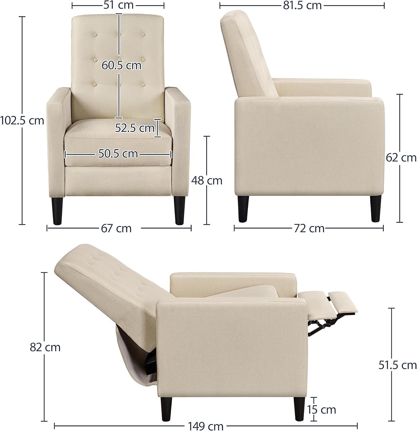 Biege Recliner Chair Sofa Adjustable Footrest Padded Seat Living Room
