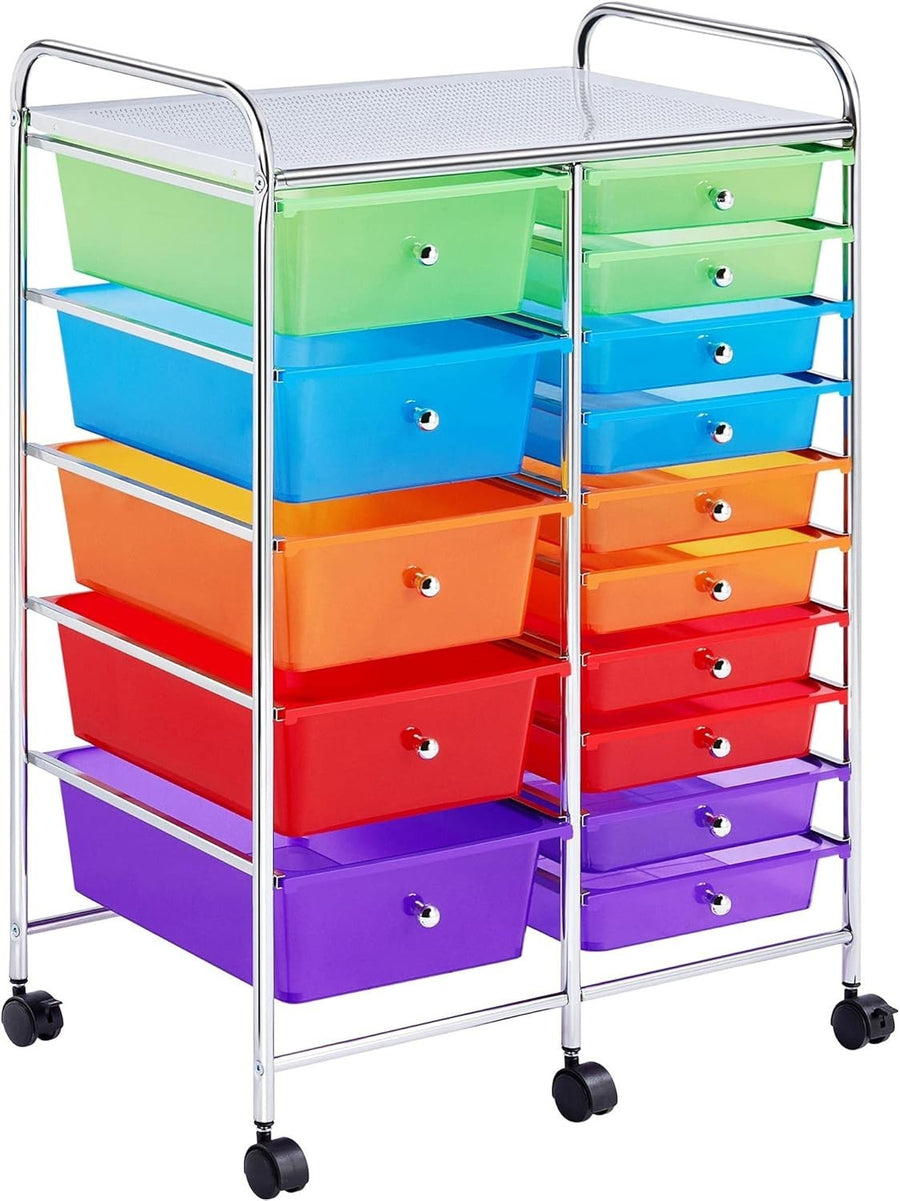15 Drawer Rolling Storage Cart Mobile Organizer Trolley with Wheels