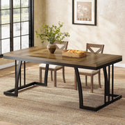 Rustic Dining Table Wood Metal Frame 6 Seater Kitchen Table Sturdy
