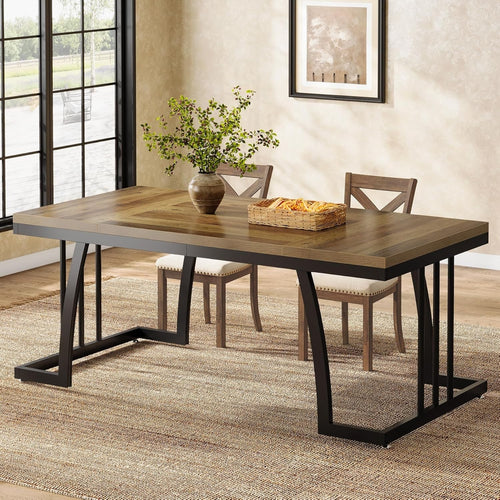 Rustic Dining Table Wood Metal Frame 6 Seater Kitchen Table Sturdy