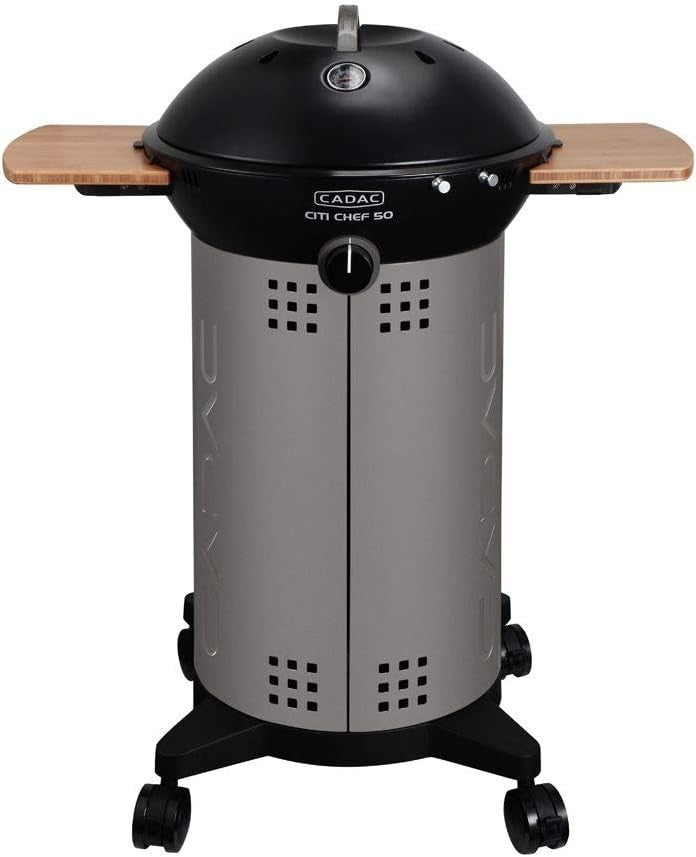 Gas BBQ Grill with Lid, Side Shelves & Wheeled Stand Outdoor Patio Cooking