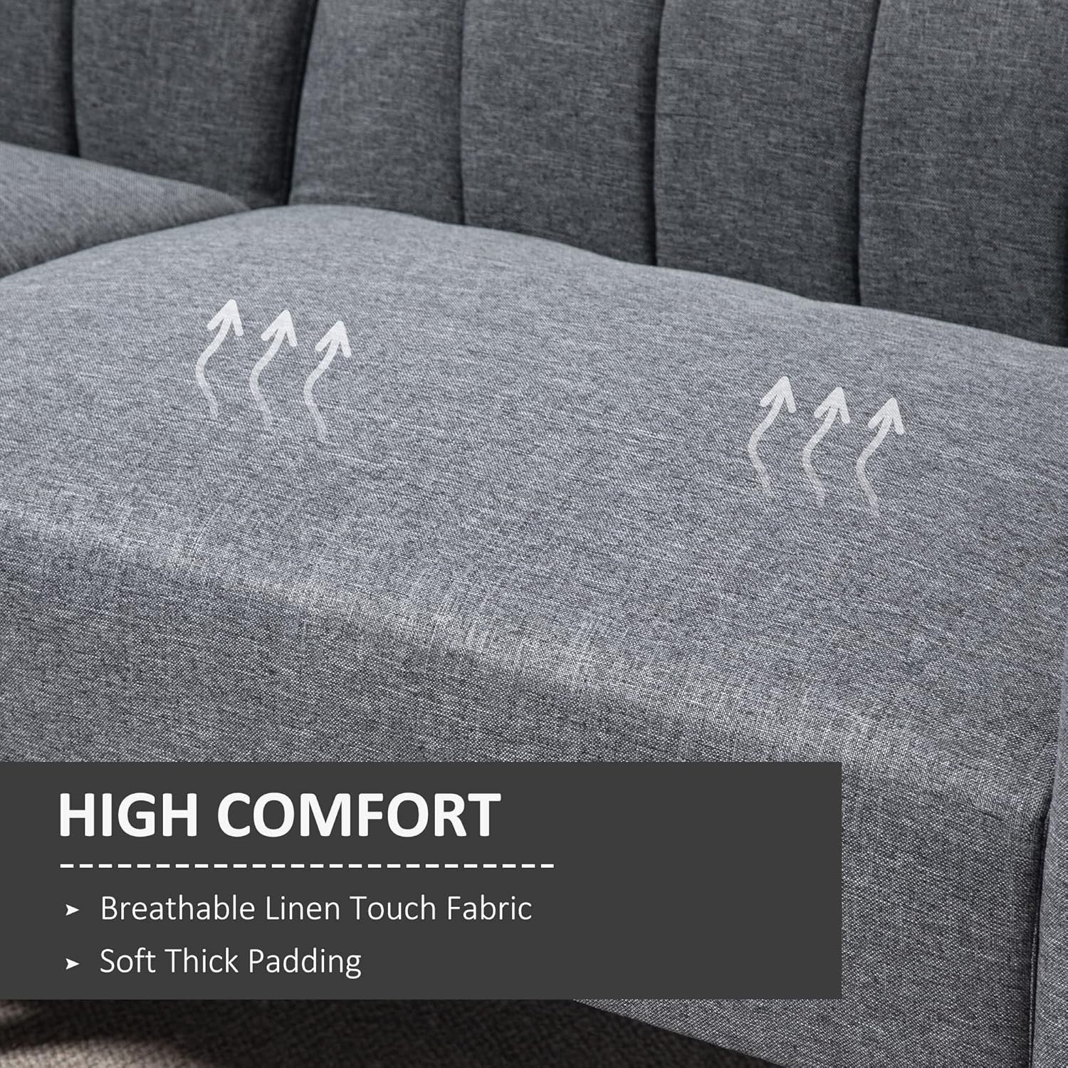 2-Seater Click Clack Sofa Bed Grey Linen Split Back Guest Couch Small Room